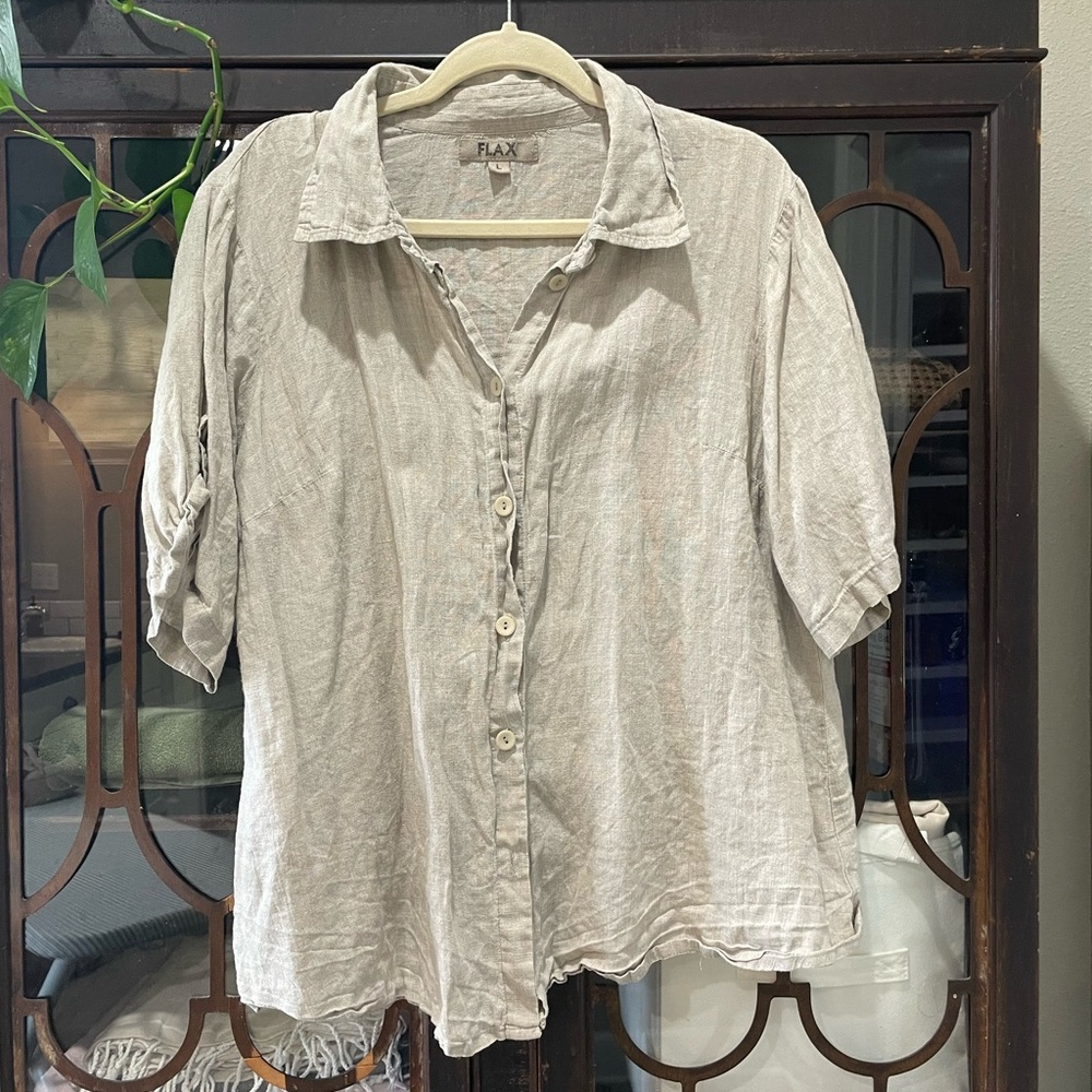 Flax Women's Beige Button-Down Shirt